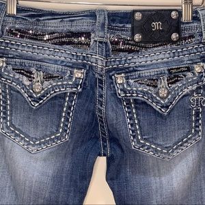 MISS ME Sequin and Crystals Boot Cut Jeans